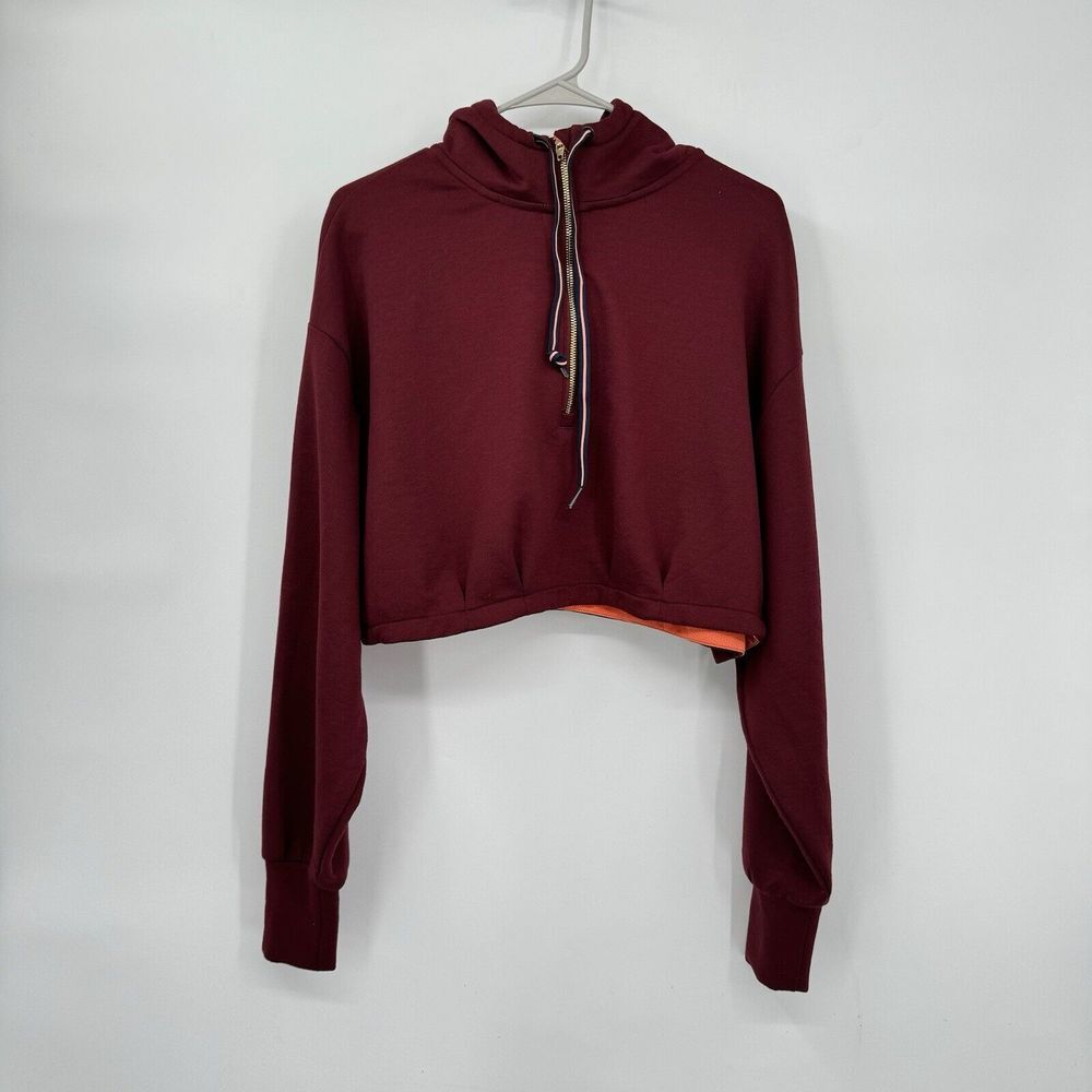Mizuno M Cropped Hoodie Womens Burgundy Ronda Rousey‎ Performance Quarter Zip